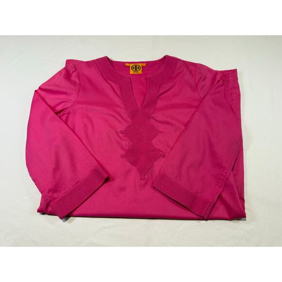 Tory Burch Pink Cotton Long Sleeve Safo Dress Size 8 - Picture 3 of 16